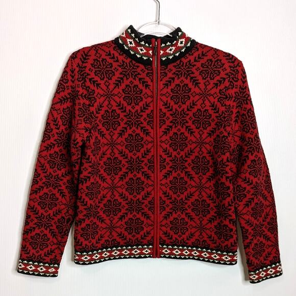 Vintage L.L. Bean Apres Ski Nordic Zip Front Cardigan Snowflake Cotton Sweater S - Picture 1 of 9